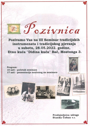 III. Seminar tradicijskih glazbala i tradicijskog pjevanja