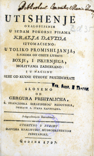 PEŠTALIĆ, Grgur: Utishenje oxalostjenih u sedam pokorni pisama...