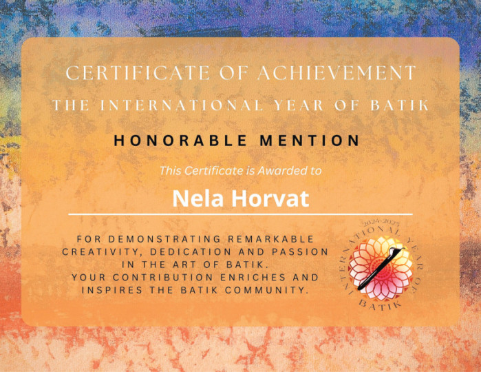 Nela Horvat osvojila Posebno priznanje (Honorable Mention) na međunarodnom natjecanju Međunarodna godina batika 2024.-25.